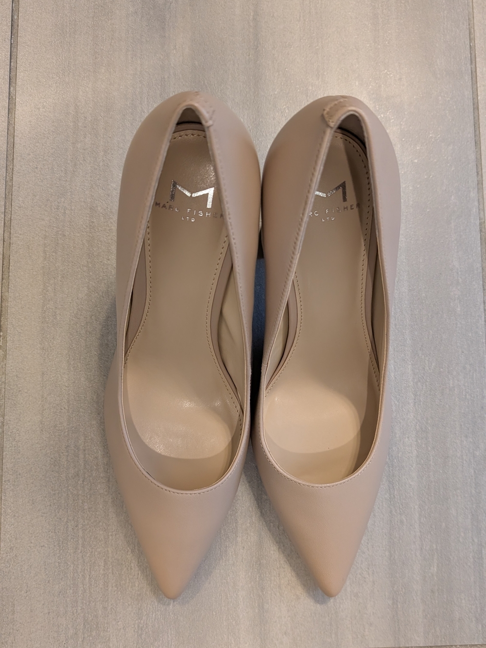 Marc Fisher Leather Nude Pointed-Toe Block Heel Pumps NIB